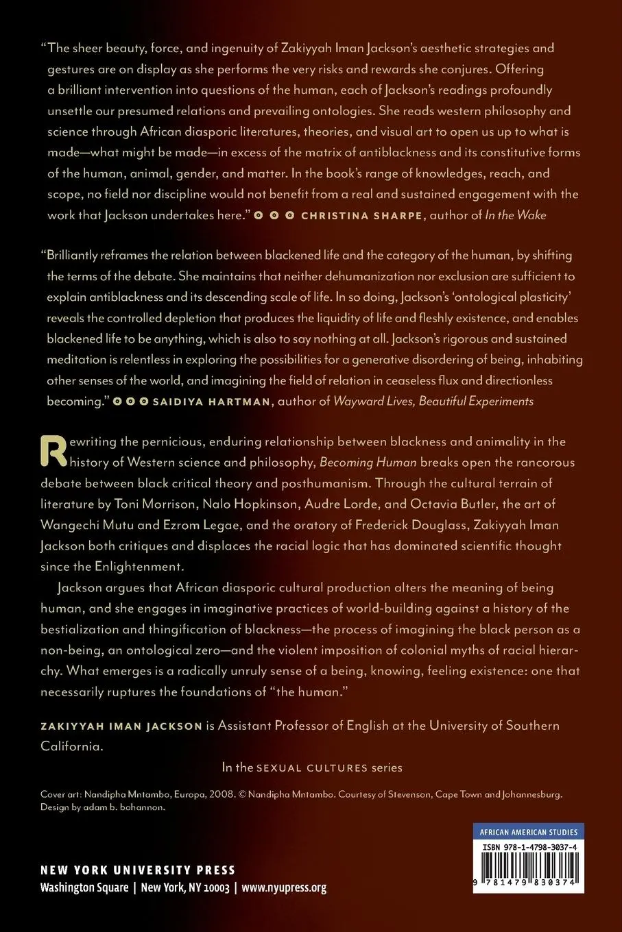 Rückseite: 9781479830374 | Becoming Human | Matter and Meaning in an Antiblack World | Jackson