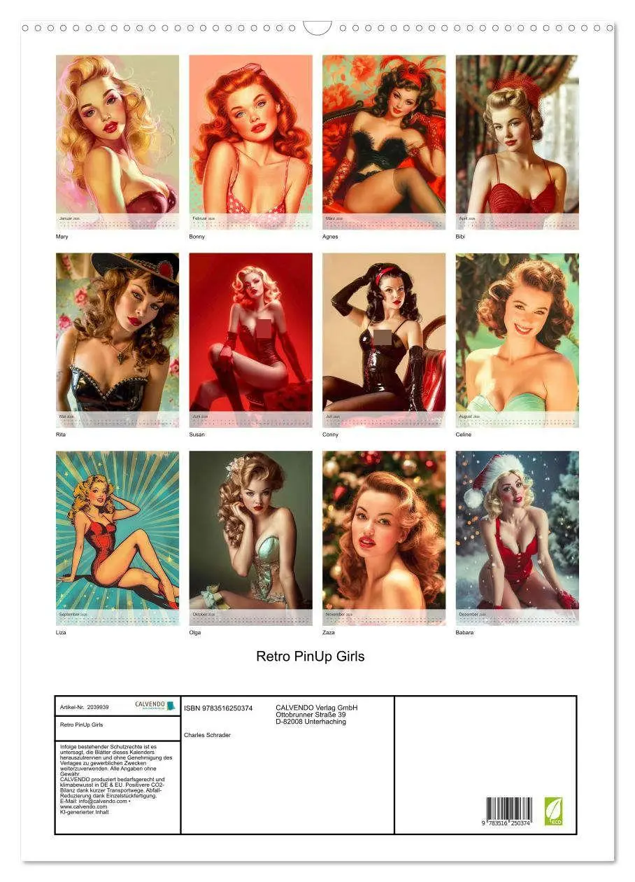 Bild: 9783516250374 | Retro PinUp Girls (Wandkalender 2026 DIN A2 hoch), CALVENDO...