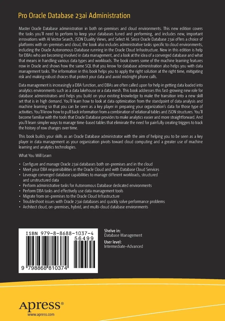 Rückseite: 9798868810374 | Pro Oracle Database 23ai Administration | Darl Kuhn (u. a.) | Buch
