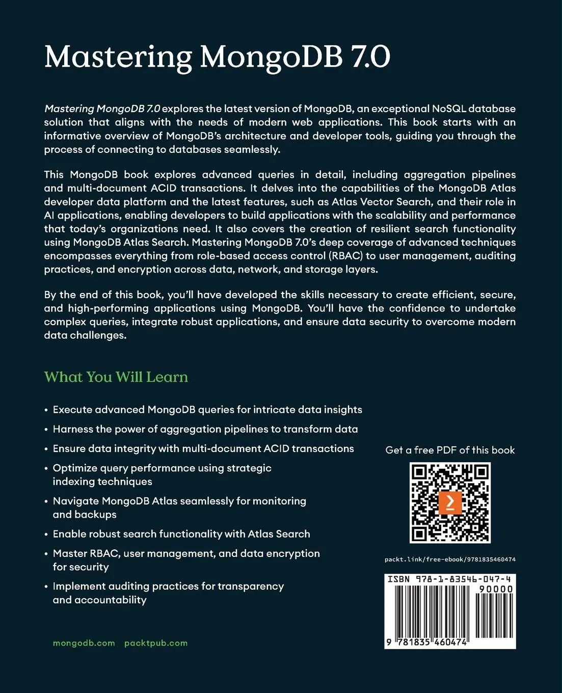 Rückseite: 9781835460474 | Mastering MongoDB 7.0 - Fourth Edition | Marko Aleksendri¿ (u. a.)