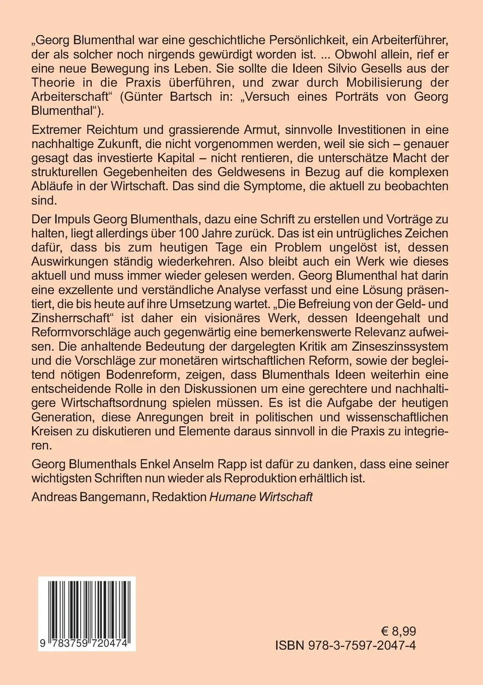 Rückseite: 9783759720474 | Die Befreiung von der Geld- und Zinsherrschaft | Georg Blumenthal