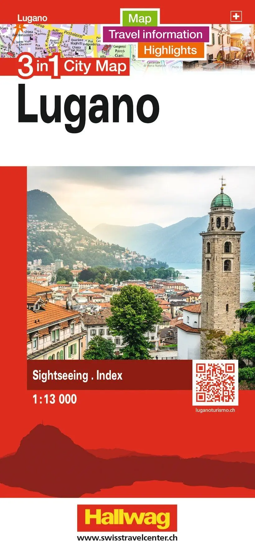 Cover: 9783828330474 | Hallwag Stadtplan Lugano | (Land-)Karte | City Map 3 in 1 | Deutsch