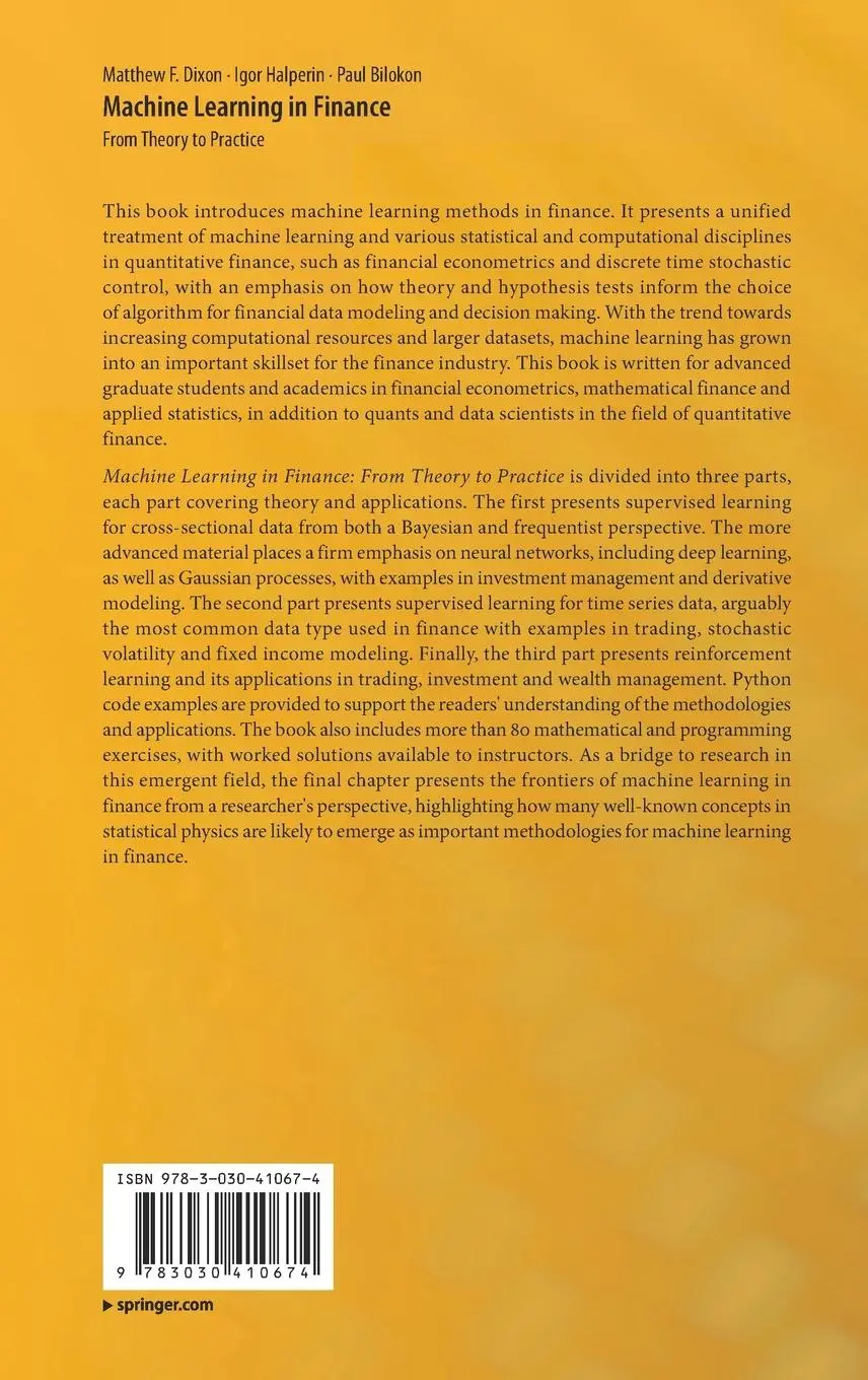 Rückseite: 9783030410674 | Machine Learning in Finance | From Theory to Practice | Dixon (u. a.)