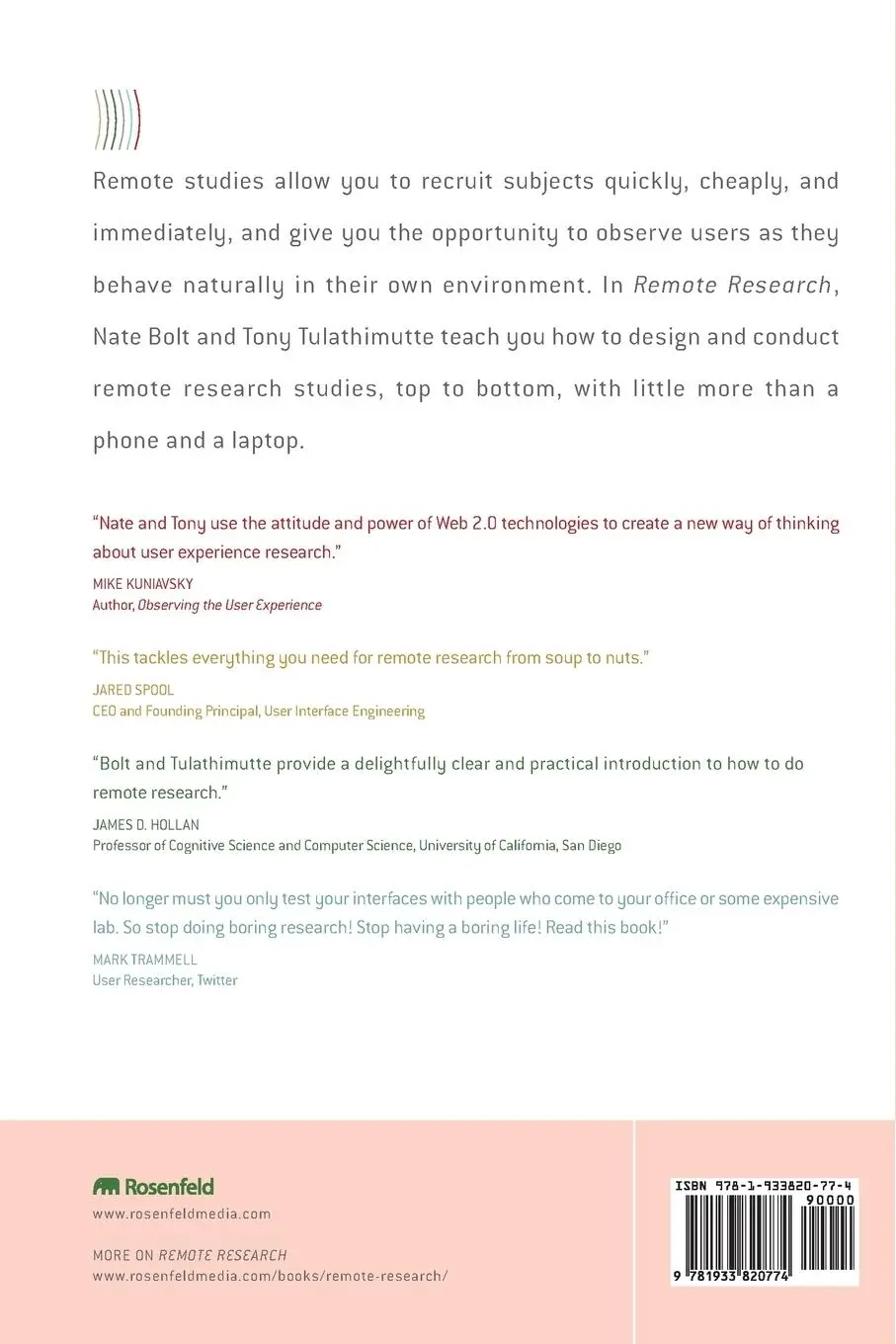 Rückseite: 9781933820774 | Remote Research | Real Users, Real Time, Real Research | Bolt (u. a.)