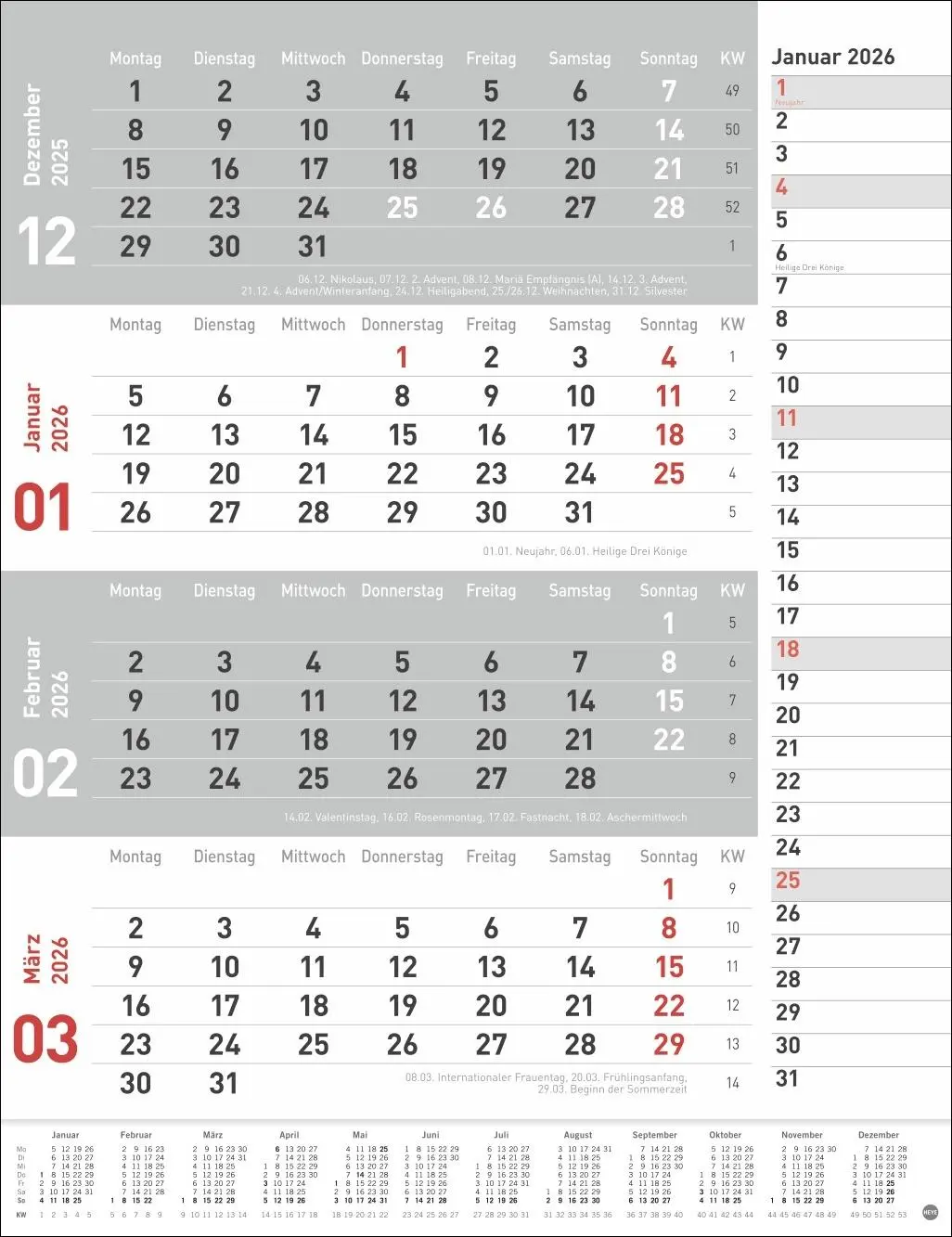 Cover: 9783756410774 | 4-Monats-Planer, rot 2026 | Heye | Kalender | Bürokalender Heye | 2026