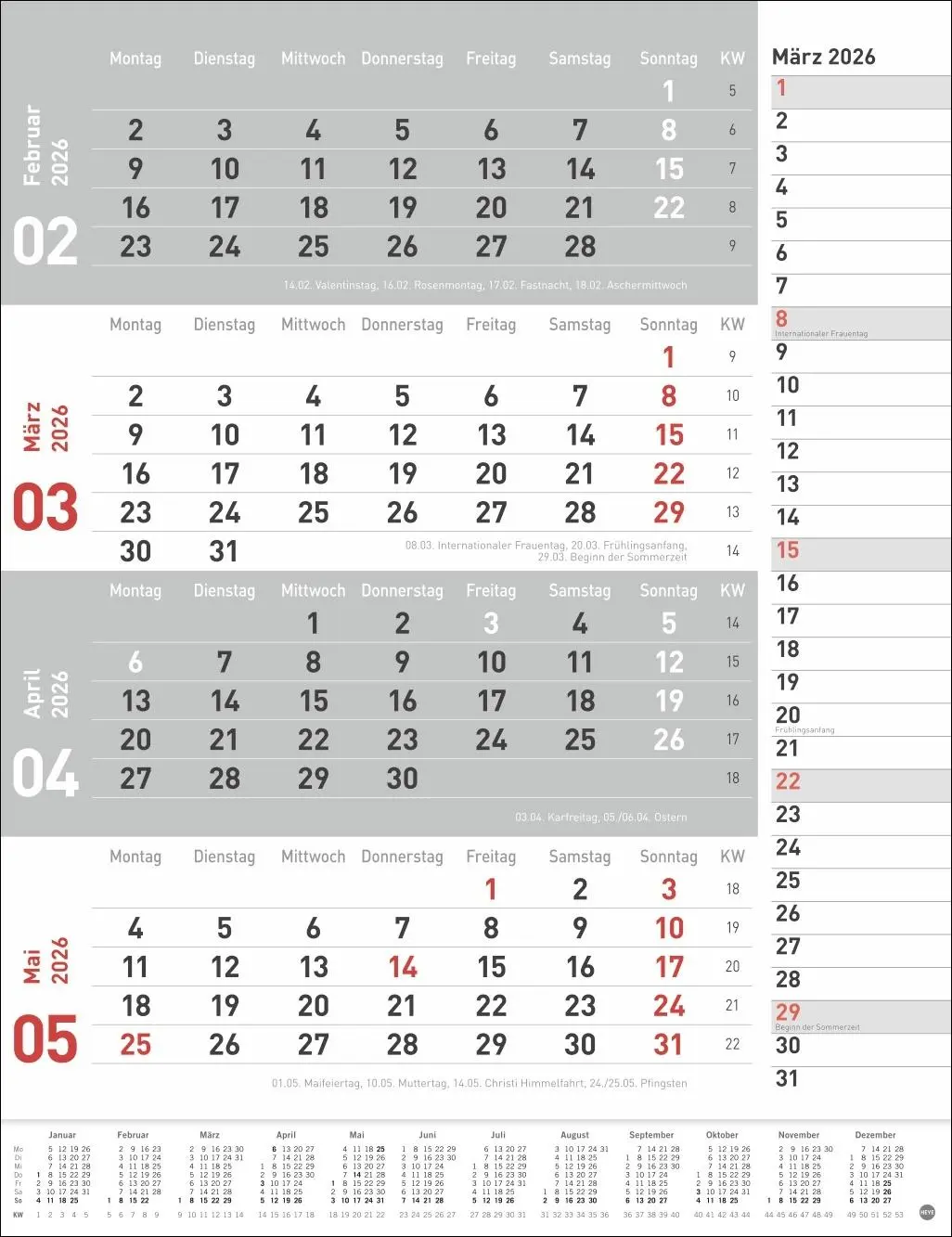 Bild: 9783756410774 | 4-Monats-Planer, rot 2026 | Heye | Kalender | Bürokalender Heye | 2026