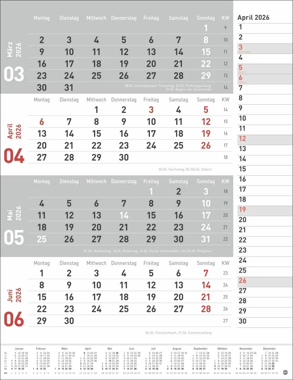 Bild: 9783756410774 | 4-Monats-Planer, rot 2026 | Heye | Kalender | Bürokalender Heye | 2026