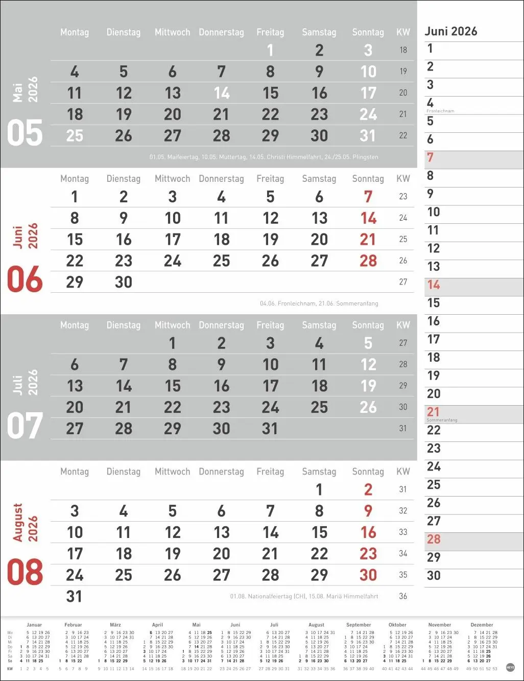 Bild: 9783756410774 | 4-Monats-Planer, rot 2026 | Heye | Kalender | Bürokalender Heye | 2026