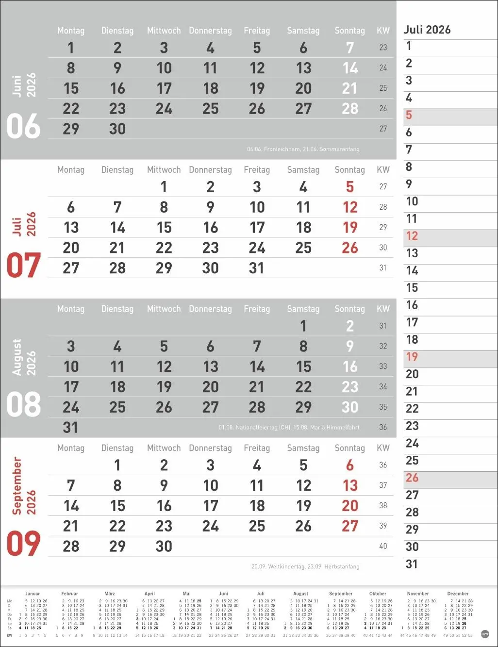 Bild: 9783756410774 | 4-Monats-Planer, rot 2026 | Heye | Kalender | Bürokalender Heye | 2026