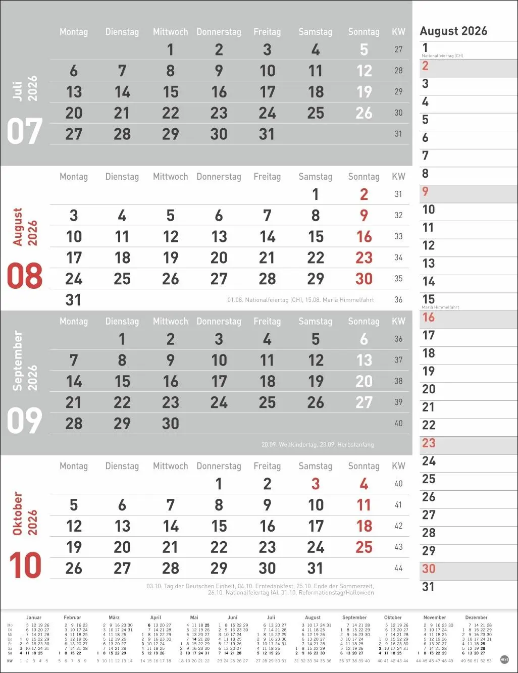 Bild: 9783756410774 | 4-Monats-Planer, rot 2026 | Heye | Kalender | Bürokalender Heye | 2026