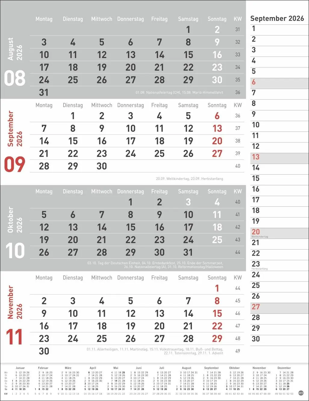 Bild: 9783756410774 | 4-Monats-Planer, rot 2026 | Heye | Kalender | Bürokalender Heye | 2026