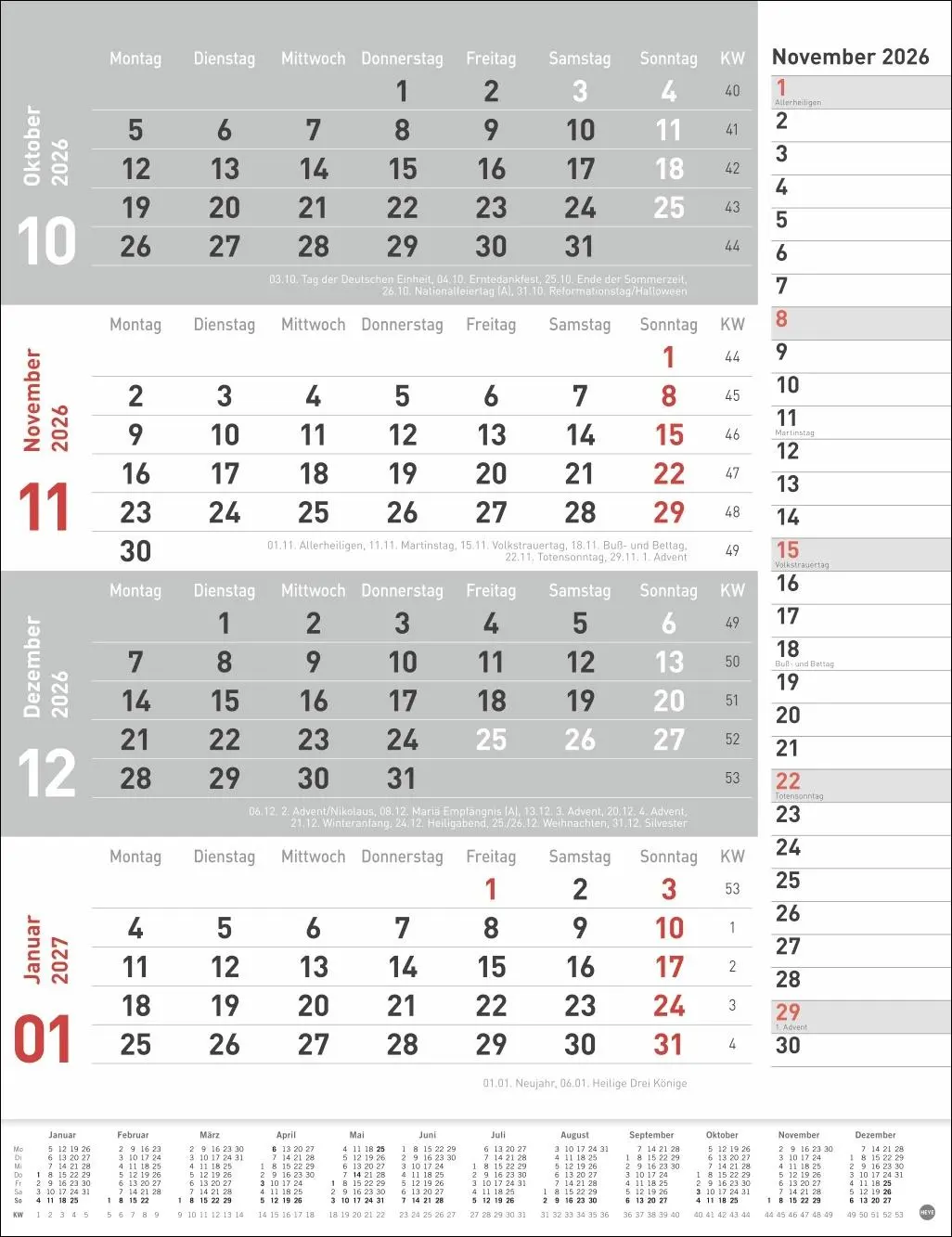 Bild: 9783756410774 | 4-Monats-Planer, rot 2026 | Heye | Kalender | Bürokalender Heye | 2026