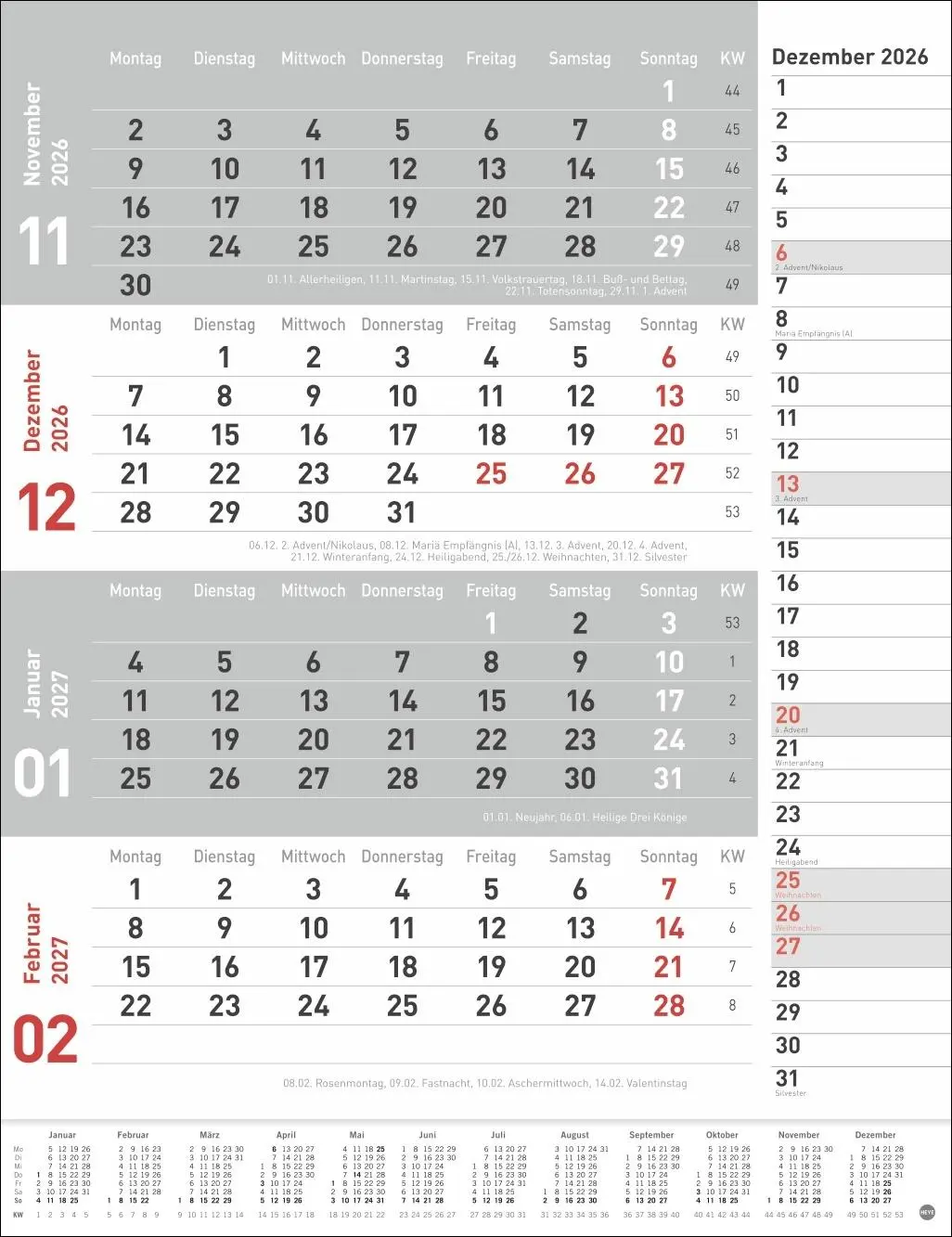 Bild: 9783756410774 | 4-Monats-Planer, rot 2026 | Heye | Kalender | Bürokalender Heye | 2026