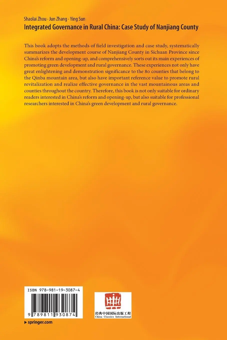 Rückseite: 9789811930874 | Integrated Governance in Rural China: Case Study of Nanjiang County