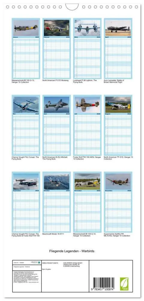 Bild: 9783457100974 | Familienplaner 2025 - Fliegende Legenden - Warbirds mit 5 Spalten...