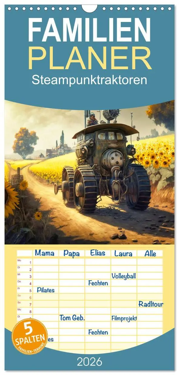 Cover: 9783516500974 | Familienplaner 2026 - Steampunktraktoren mit 5 Spalten...