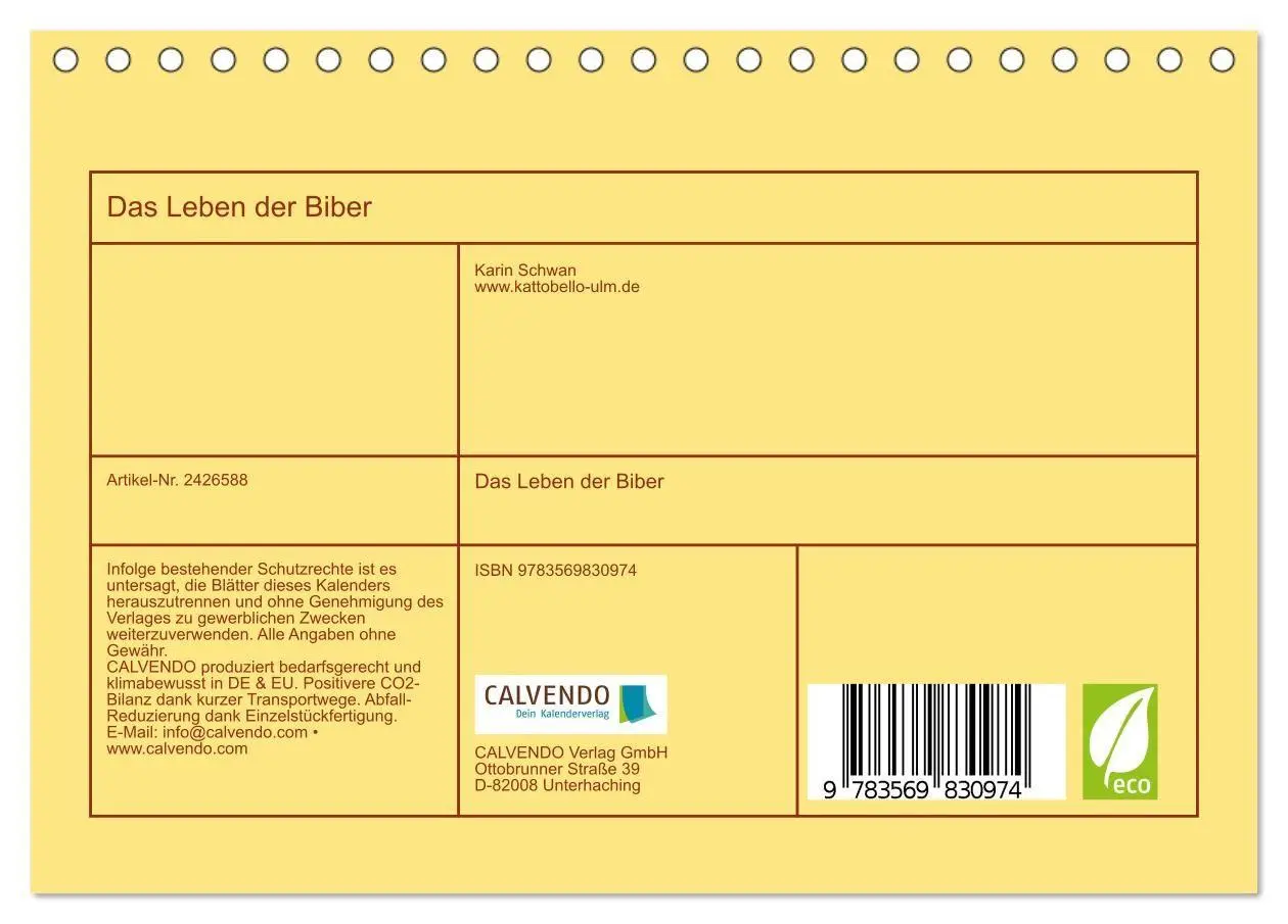 Bild: 9783569830974 | Das Leben der Biber (Tischkalender 2027 DIN A5 quer), CALVENDO...