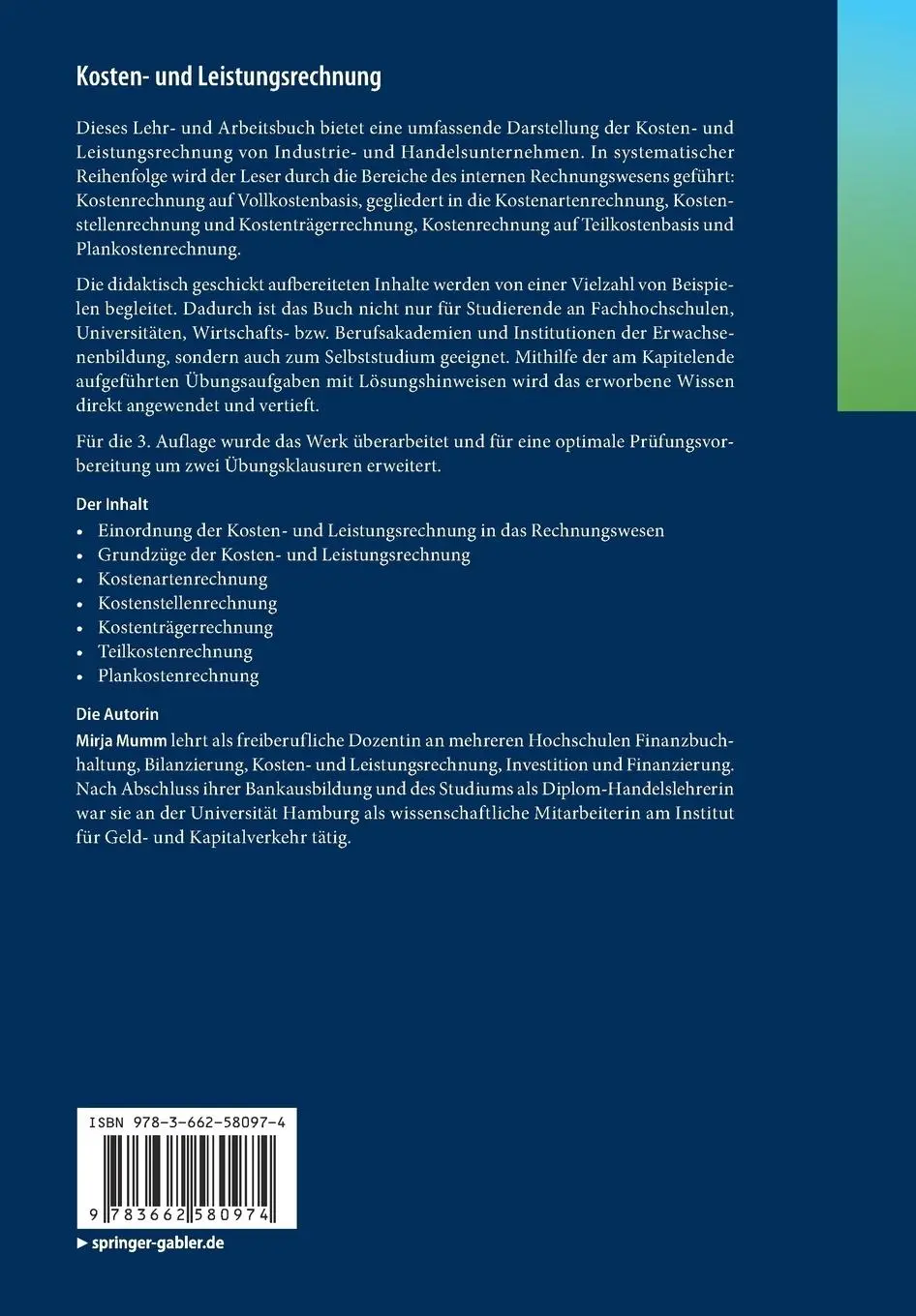 Rückseite: 9783662580974 | Kosten- und Leistungsrechnung | Mirja Mumm | Taschenbuch | xviii