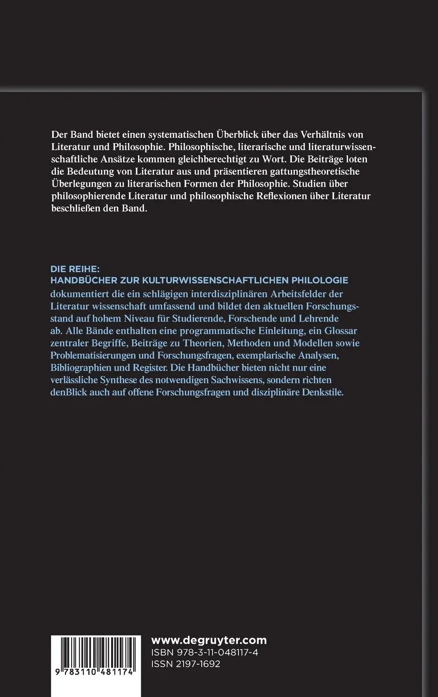 Rückseite: 9783110481174 | Handbuch Literatur &amp; Philosophie | Andrea Allerkamp (u. a.) | Buch