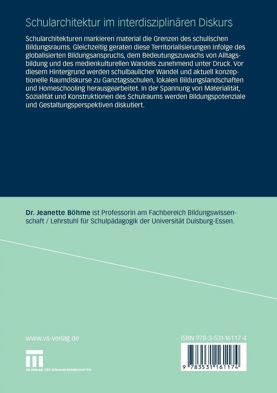 Rückseite: 9783531161174 | Schularchitektur im interdisziplinären Diskurs | Jeanette Böhme | Buch