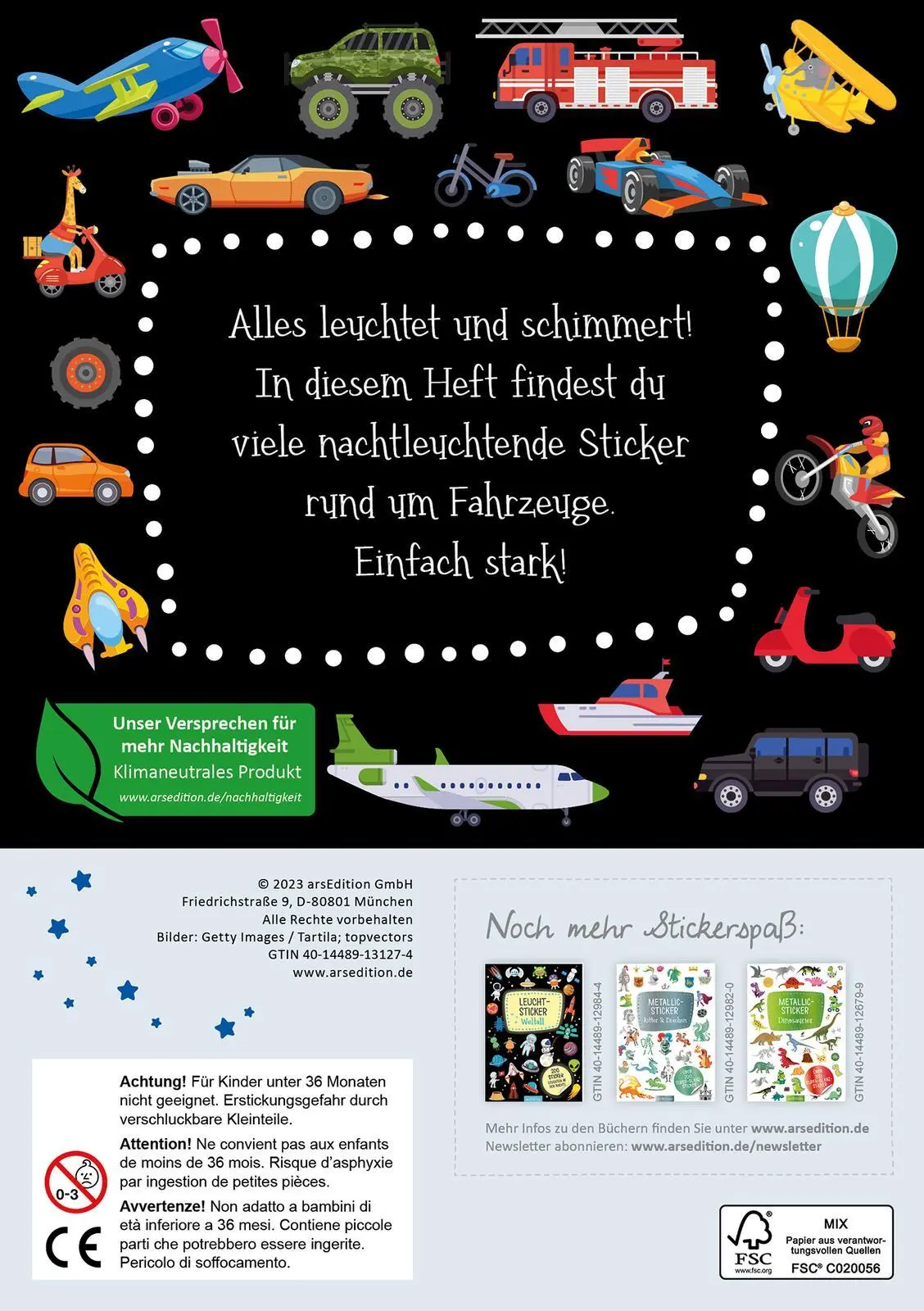 Rückseite: 4014489131274 | Leucht-Sticker - Fahrzeuge | 200 Sticker leuchten in der Nacht! | 2023