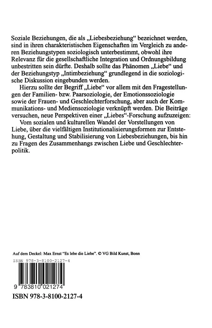 Rückseite: 9783810021274 | Liebe am Ende des 20. Jahrhunderts | Günter Burkart (u. a.) | Buch