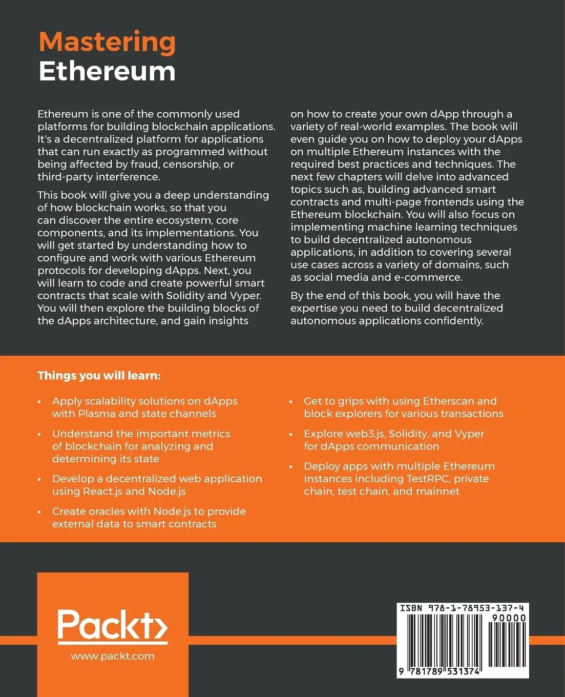 Rückseite: 9781789531374 | Mastering Ethereum | Merunas Grincalaitis | Taschenbuch | Englisch
