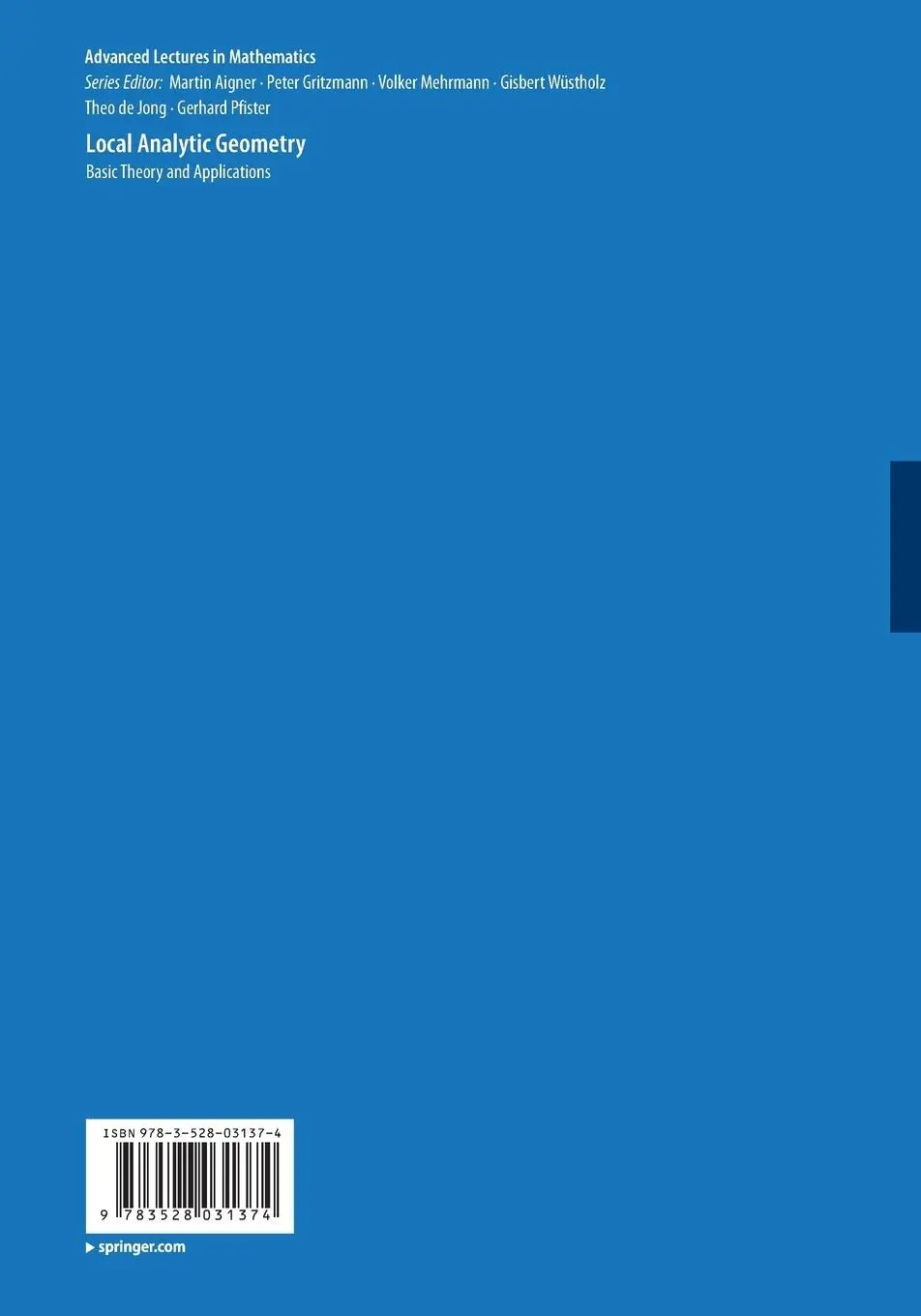 Rückseite: 9783528031374 | Local Analytic Geometry | Basic Theory and Applications | Jong (u. a.)