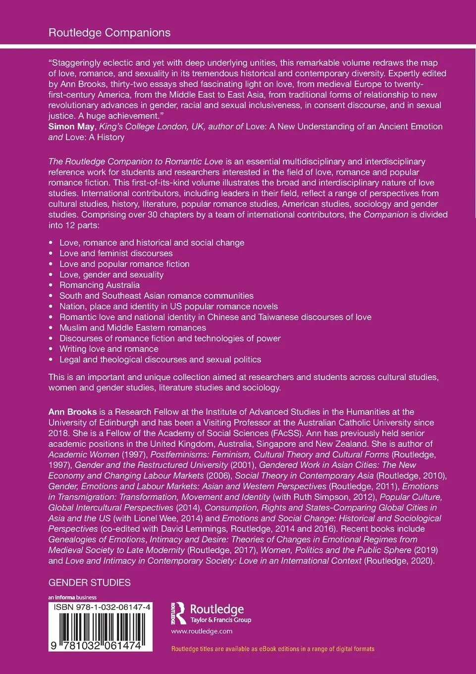 Rückseite: 9781032061474 | The Routledge Companion to Romantic Love | Ann Brooks | Taschenbuch