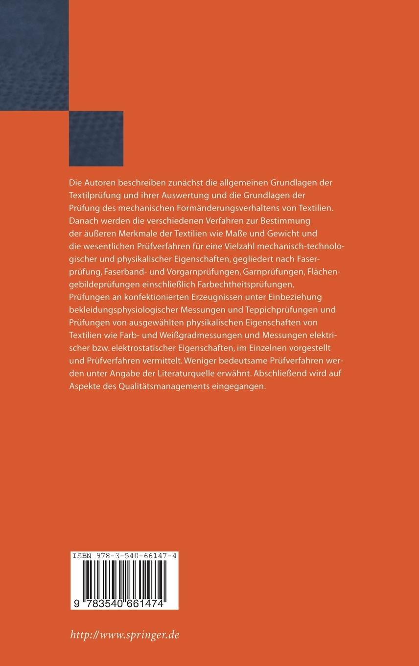 Rückseite: 9783540661474 | Prüfverfahren in der Textil- und Bekleidungstechnik | Reumann | Buch