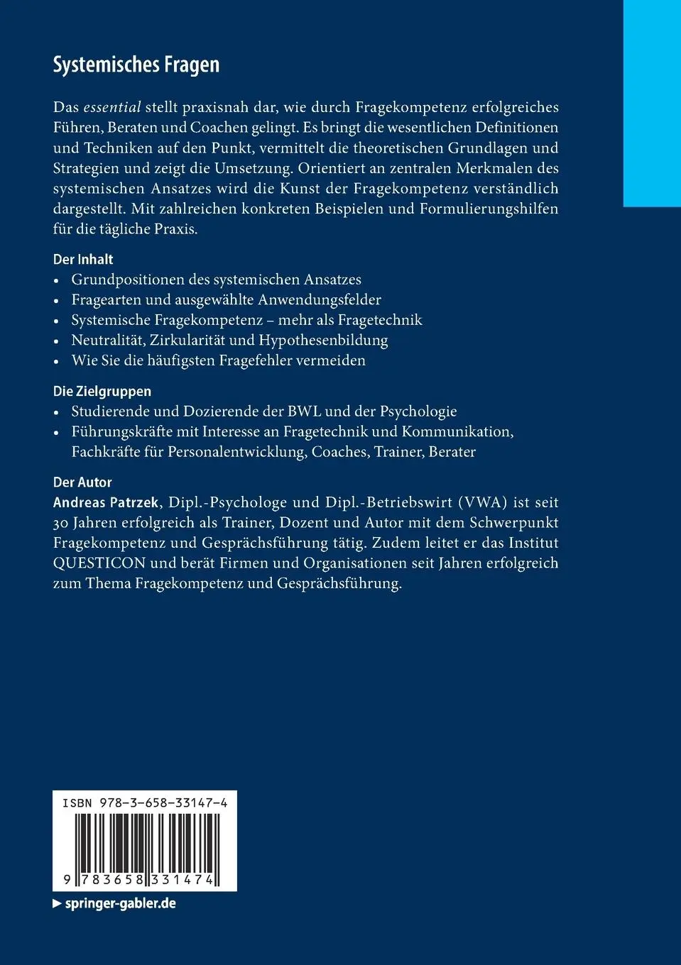 Rückseite: 9783658331474 | Systemisches Fragen | Andreas Patrzek | Taschenbuch | essentials | xv