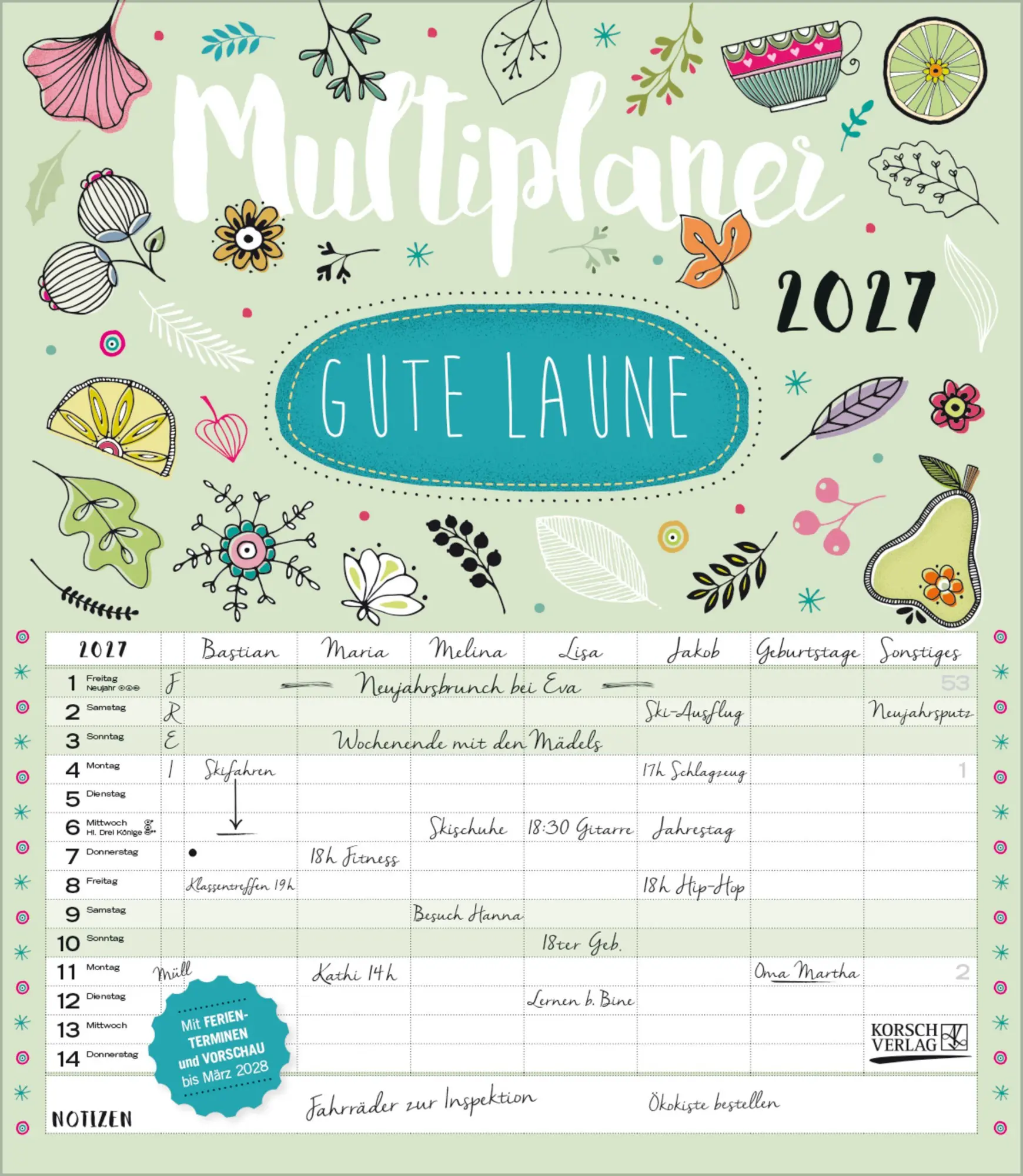 Cover: 9783819301674 | Multiplaner - Gute Laune 2027 | Verlag Korsch | Kalender | 14 S.