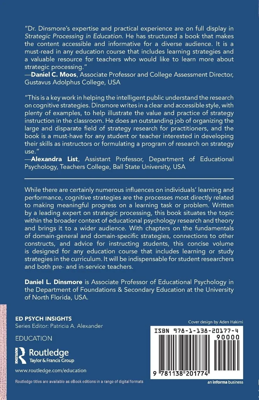 Rückseite: 9781138201774 | Strategic Processing in Education | Daniel L. Dinsmore | Taschenbuch