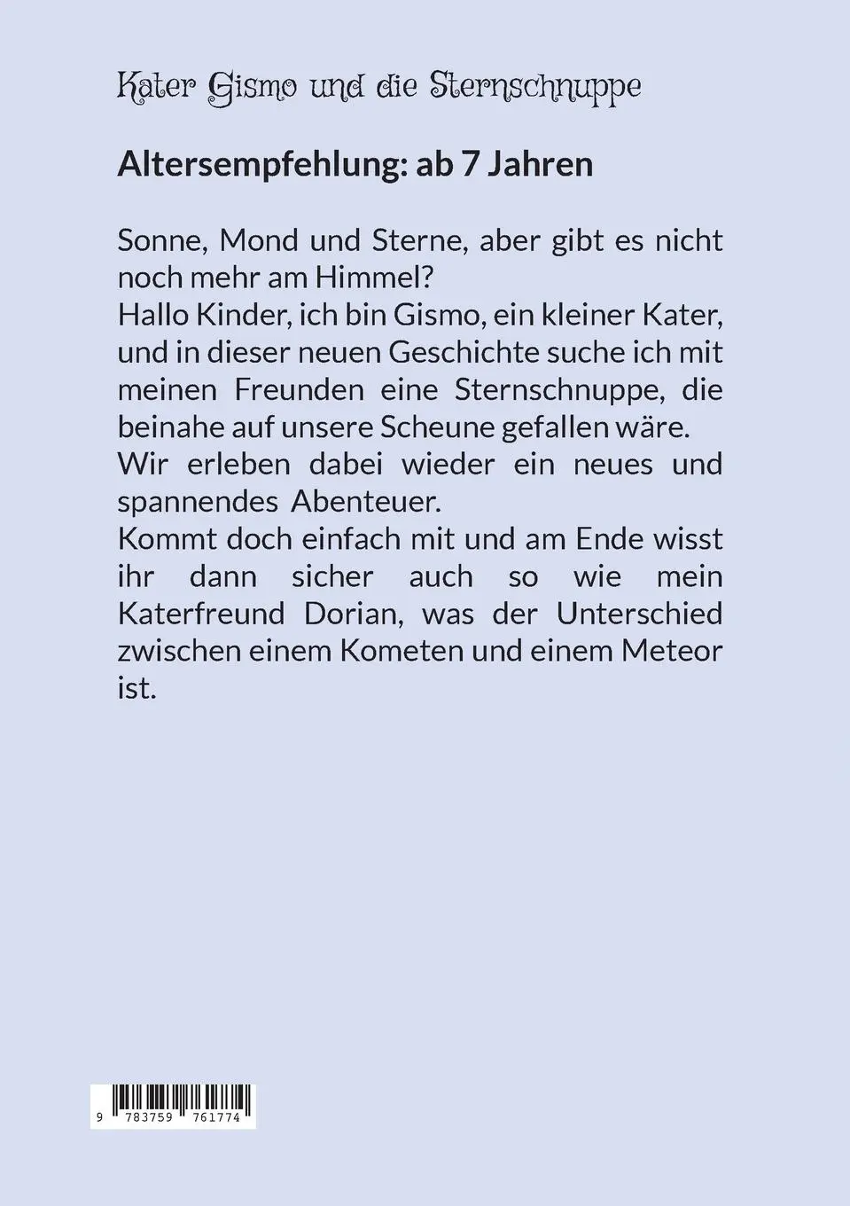 Rückseite: 9783759761774 | Kater Gismo und die Sternschnuppe | Uwe Goeritz | Taschenbuch | 64 S.