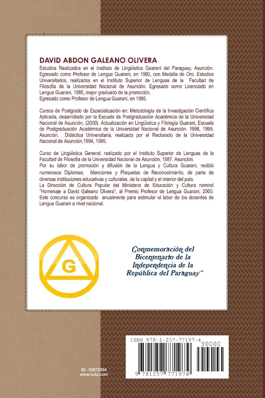 Rückseite: 9781257771974 | EL IDIOMA Y CULTURA GUARANI EN PARAGUAY | David Galeano Olivera | Buch