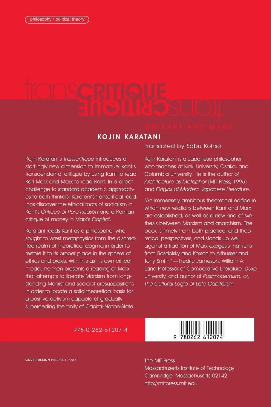 Rückseite: 9780262612074 | Transcritique | On Kant and Marx | Kojin Karatani | Taschenbuch | 2005