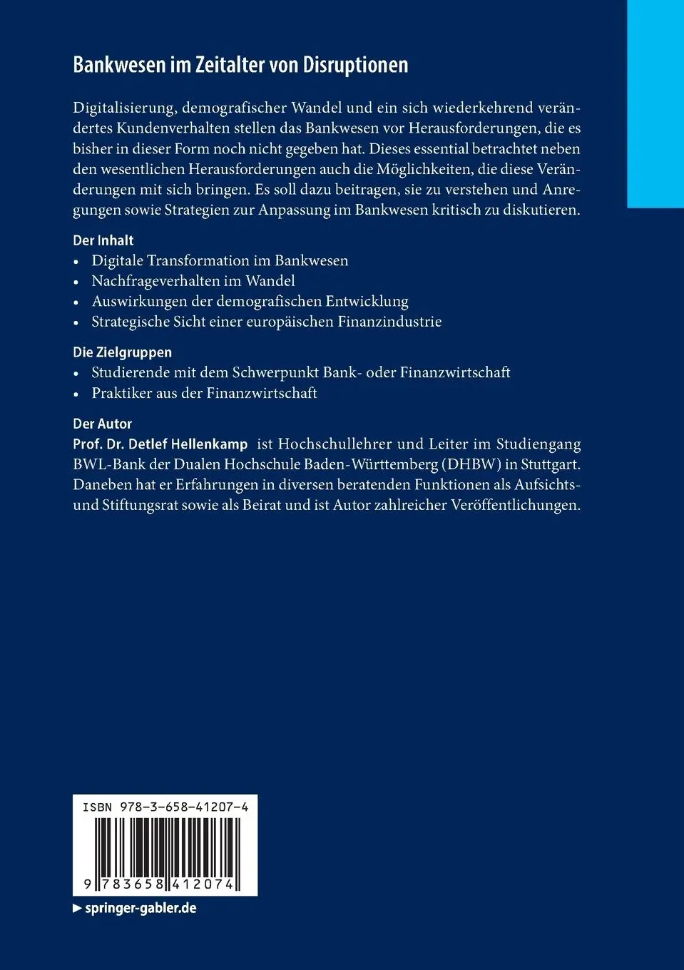 Rückseite: 9783658412074 | Bankwesen im Zeitalter von Disruptionen | Detlef Hellenkamp | Buch