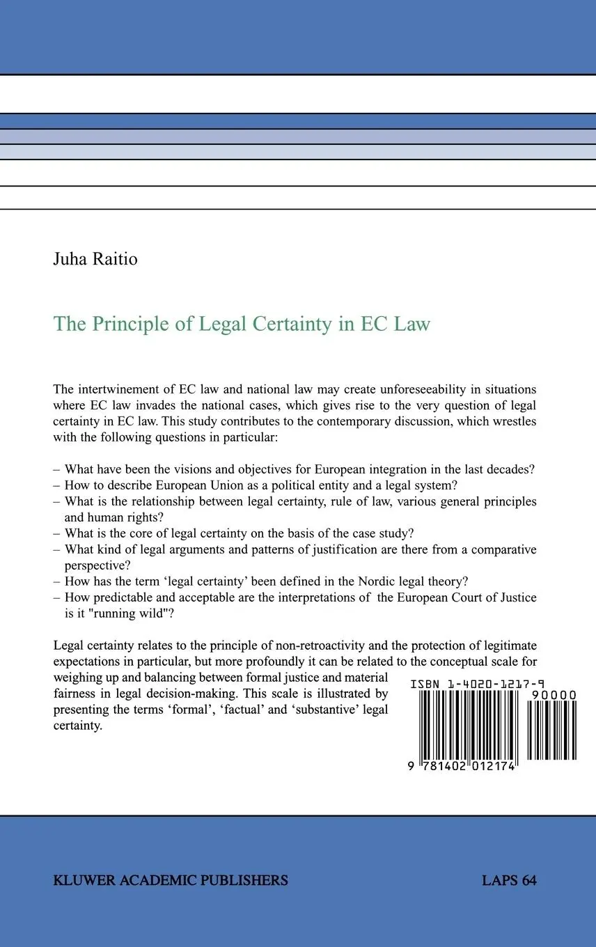Rückseite: 9781402012174 | The Principle of Legal Certainty in EC Law | J. Raitio | Buch | lxxvi