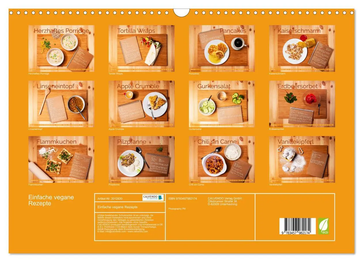 Bild: 9783457982174 | Einfache vegane Rezepte (Wandkalender 2026 DIN A3 quer), CALVENDO...