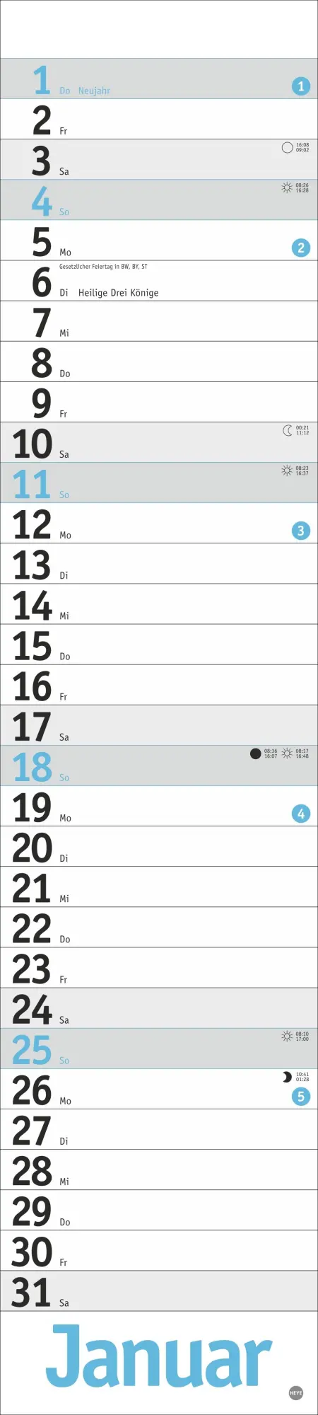 Bild: 9783756412174 | Langplaner, hellblau 2026 | Kalender | Bürokalender Heye | 13 S.