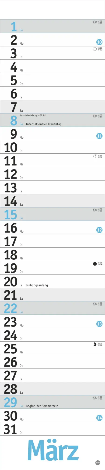Bild: 9783756412174 | Langplaner, hellblau 2026 | Kalender | Bürokalender Heye | 13 S.
