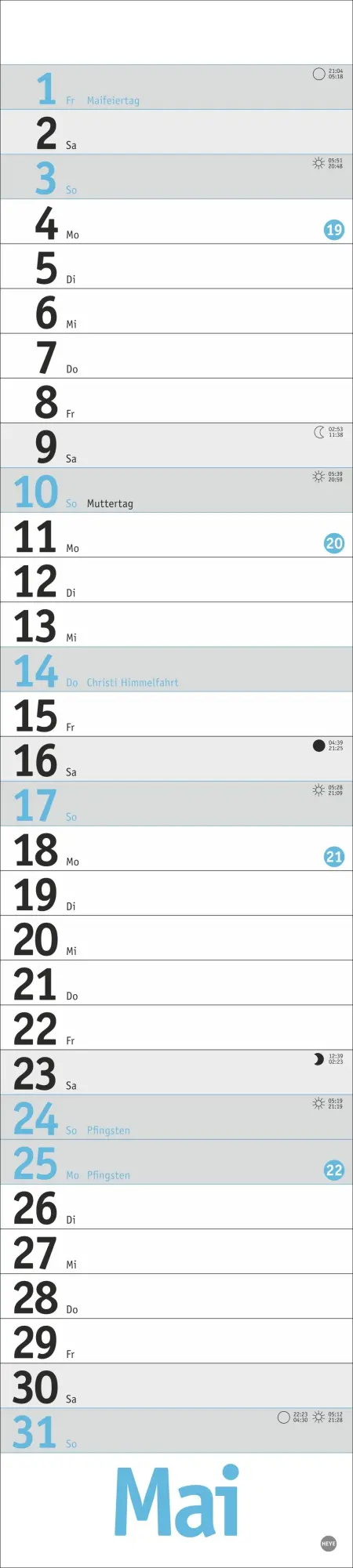 Bild: 9783756412174 | Langplaner, hellblau 2026 | Kalender | Bürokalender Heye | 13 S.