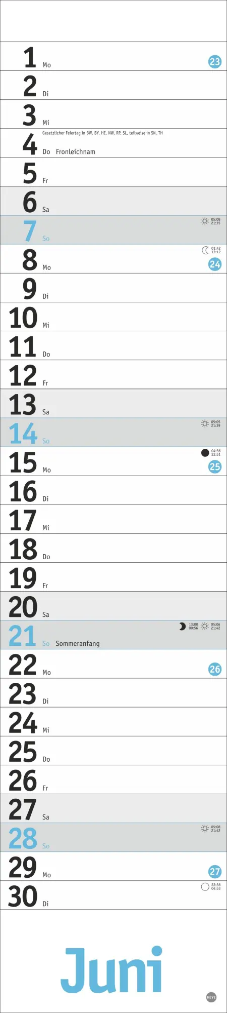 Bild: 9783756412174 | Langplaner, hellblau 2026 | Kalender | Bürokalender Heye | 13 S.