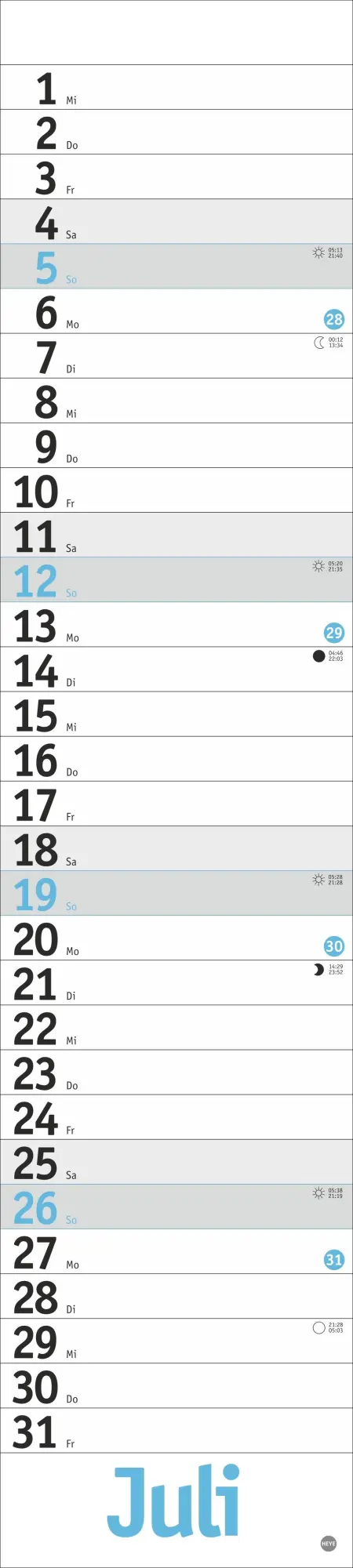 Bild: 9783756412174 | Langplaner, hellblau 2026 | Kalender | Bürokalender Heye | 13 S.
