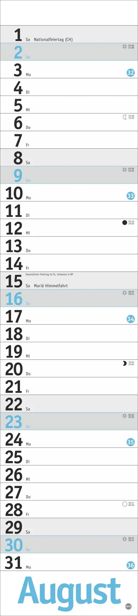 Bild: 9783756412174 | Langplaner, hellblau 2026 | Kalender | Bürokalender Heye | 13 S.