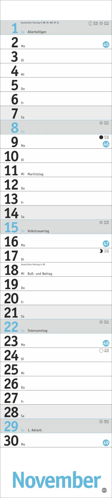Bild: 9783756412174 | Langplaner, hellblau 2026 | Kalender | Bürokalender Heye | 13 S.