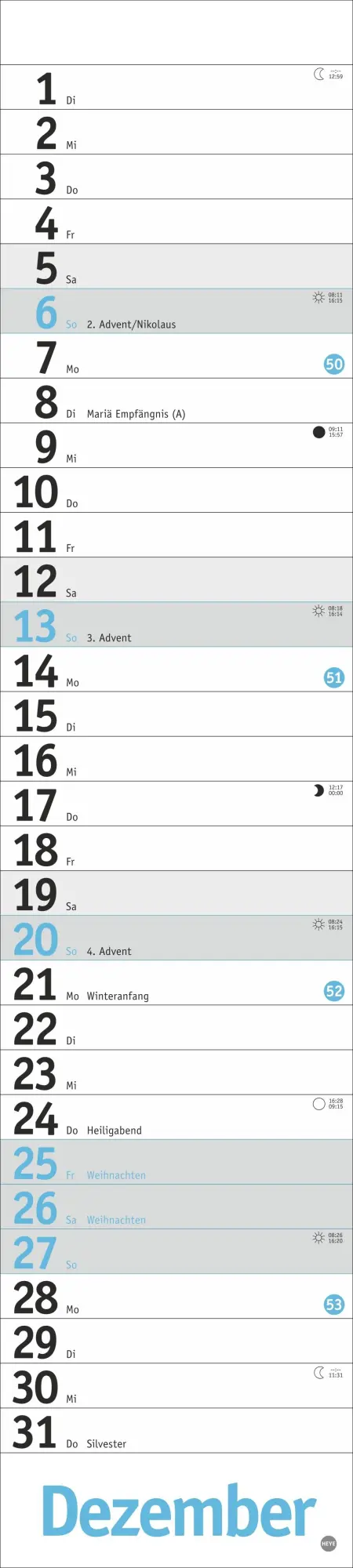 Bild: 9783756412174 | Langplaner, hellblau 2026 | Kalender | Bürokalender Heye | 13 S.