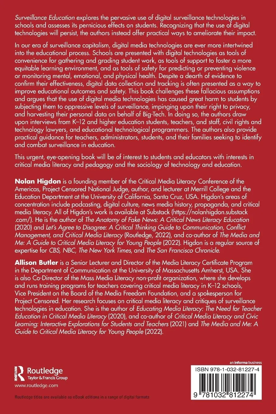 Rückseite: 9781032812274 | Surveillance Education | Nolan Higdon (u. a.) | Taschenbuch | Englisch
