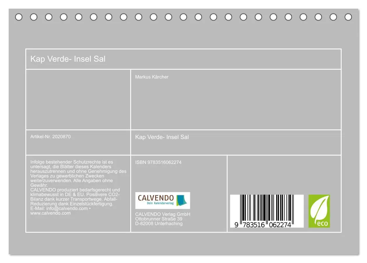 Bild: 9783516062274 | Kap Verde- Insel Sal (Tischkalender 2026 DIN A5 quer), CALVENDO...