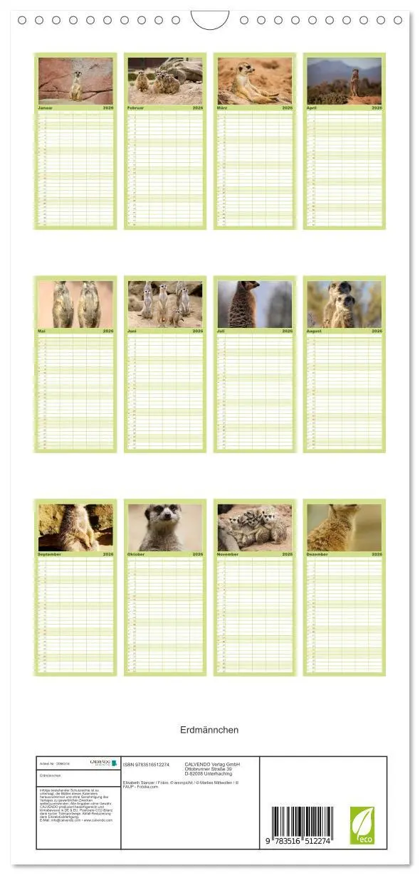 Bild: 9783516512274 | Familienplaner 2026 - Erdmännchen mit 5 Spalten (Wandkalender, 21 x...